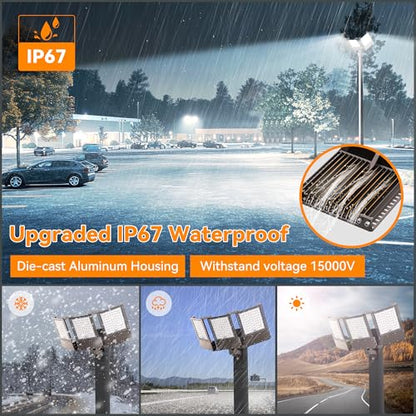 2025 New Upgraded 600W Dusk to Dawn LED Parking Lot Light 90000lm 5000K, ETL, AC85-277V, IP67 Waterproof Adjustable 3-Head Street Lights Outdoor, Pole & Wall-Mounted Flood Lights for Stadium - size: 3-Head 600W