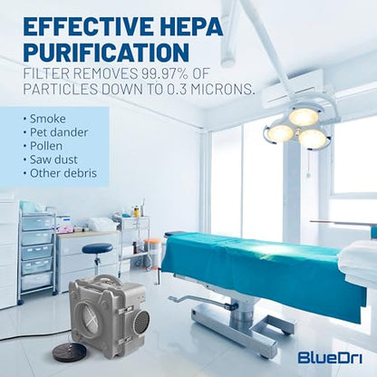 BlueDri Air Shield 550 HEPA Air Scrubber, Water Damage Restoration Equipment Air Purifier, Covers 1400 Sq. Ft, Daisy Chain Capable, For Commercial Use, Gray, BD-AS-550 - color: Grey