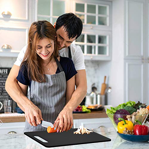Fotouzy Plastic Utility Cutting Board with Handles, Food Safe PP Material, BPA Free, Dishwasher Safe, Thick Chopping Board, Large Size, Easy Grip Handle, for Kitchen (Black) - color: Black