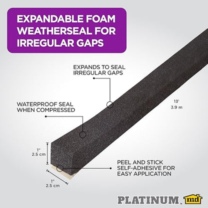 M-D Building Products 52052 1 in. Black Expandable Foam Platinum™ Weatherseal for Uneven Gaps - color: Black, size: 1 in.