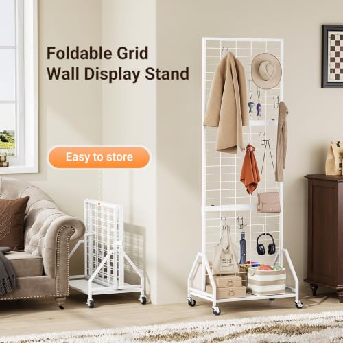 ELYKEN Foldable Grid Wall Panels, 5.7 x 2 FT Movable Gridwall Display Rack - color: White, size: 2'w-1 pack