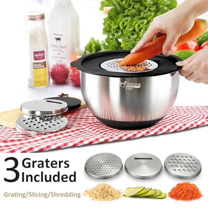 Wildone Mixing Bowls with Airtight Lids, Stainless Steel Nesting Bowls Set - color: Black