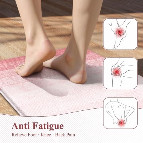 KIMODE Kitchen Anti Fatigue Mats, Boho Farmhouse Kitchen Rugs Sets of 2 - color: Gradient Pink, size: 17.3" x 47"+17.3" x 29"--0.47 inches