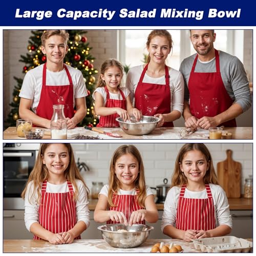 4 Packs Large Stainless Steel Mixing Bowl, 8 Quart Metal Mixing Bowls Prep Bowls,Extra Large Basin Salad Basin Deeper Edge Dishwasher Safe Mirror Finish for Home and Commercial | 13 Inch