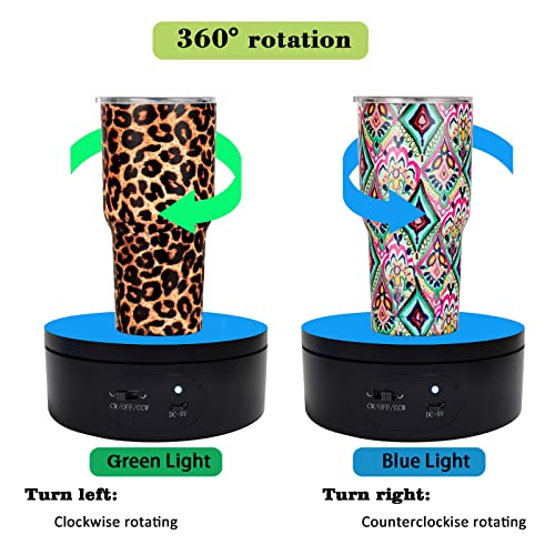 YVV Motorized Rotating Display Stand,Turner Cup Platform for Epoxy Glitter Tumbler, 360 Automatic Mute Rotating Turntable, Tumbler Making Supplies Spinner, Base for Product Video Show ,Balck 4.72in