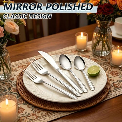 40-Piece Stainless Steel Flatware Set for 8, Mirror Polished Silverware Set, Includes Knives, Forks, Spoons, Dishwasher Safe, Cutlery for Home Kitchen and Restaurant