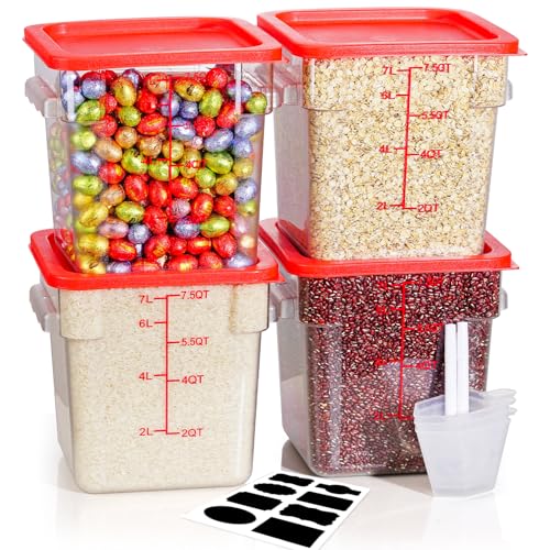 8QT 4PCS NSF Commercial Clear Food Storage Containers with Lids(RED) - color: D-8QT-4PCS-RED