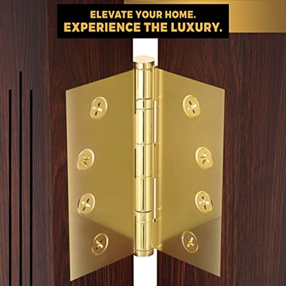 Solid Brass Door Hinge Heavy Duty Ball Bearing Polished Shiny Gold 4x4 Inch - Set of 24 Hinges (Polished Brass) - color: Polished Brass