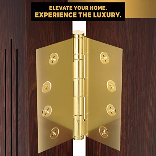 Solid Brass Door Hinge Heavy Duty Ball Bearing Polished Tarnish Aged Patina Gold 4x4 Inch - Set of 24 Hinges (Non Lacquered Brass) - color: Unlacquered Brass