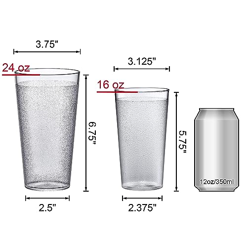 Amazing Abby - Cafely - 16-Ounce and 24-Ounce Plastic Tumblers (Set of 12), Plastic Drinking Glasses, Restaurant-Style Cups, Stackable, BPA-Free, Shatter-Proof, Dishwasher-Safe, Clear - style: All-Clear, 16 oz + 24 oz
