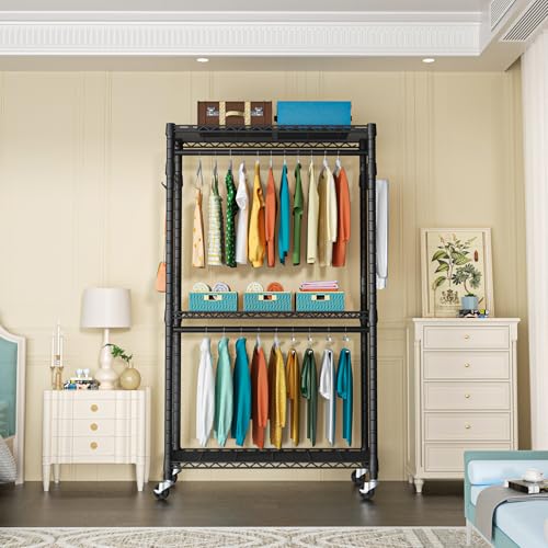 FUTASSI P1 Heavy Duty Garment Rack, Rolling Closet Organizer with Wheels - color: Black, size: P1