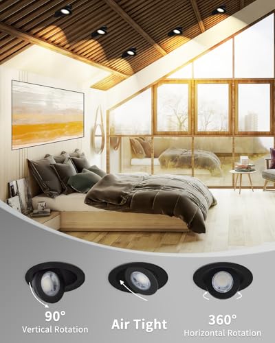 Adetu 4 Pack 4 inch 5CCT Black LED Eyeball Gimbal Recessed Light, Dimmable - color: Black-4 inch, size: 4 Pack