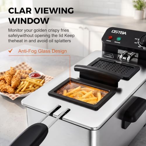 OSTBA Electric Deep Fryer with Basket, 3.2QT Stainless Steel Countertop - size: 3.2QT
