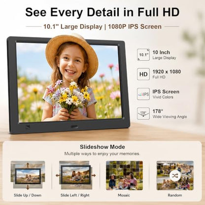 10.1-Inch 1080P IPS Digital Picture Frame, No WiFi or App Required