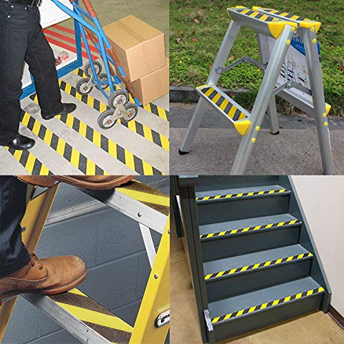 RELIANCER Anti Slip Safety Grip Tape 2inx60ft Non Skid Tread Safety Tape with High Traction Grit Yellow & Black Marking Self-Adhesive Tape Hazard Caution Warning Tape for Stairs Steps Deck - color: Yellow&Black, size: 2"×60'