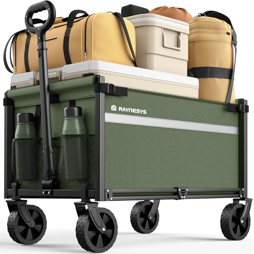 Collapsible Wagon Cart with Wheels, 330LBS for Grocery Shopping Camping - color: Green, size: 110l