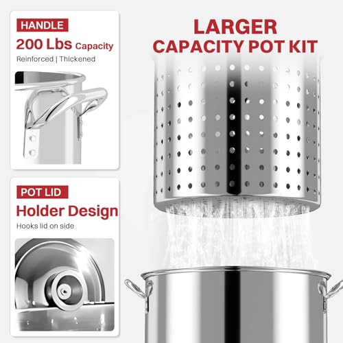 100QT Crawfish Boiler | Stainless Steel Seafood Boil Pot with Basket - size: 100QT+Cover+Skimmer