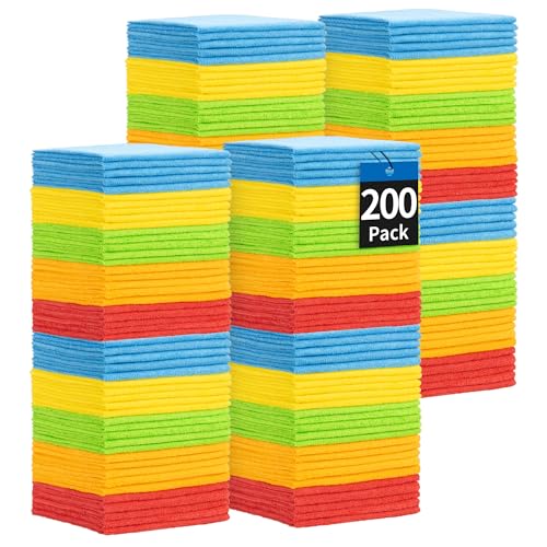 Microfiber Cleaning Cloth, 200 Pack Cleaning Rags Microfiber Towel Bulk Absorbent Lint-Free Wash Cloths, All-Purpose Towels for Cars, Shop, Automotive, Garage, Home & Kitchen - color: Assorted, size: 200 Pack