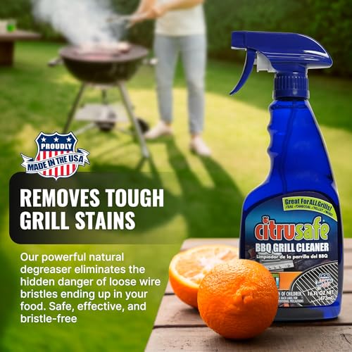 Citrusafe BBQ Grill Cleaner Spray for Outdoor Grill 16 OZ – Safe Heavy Duty Cleaner for Burnt Food & Grease – Degreases & Cleans Grates, Racks, Pellet, Ovens, Flat Top Grills, and Electric Smokers