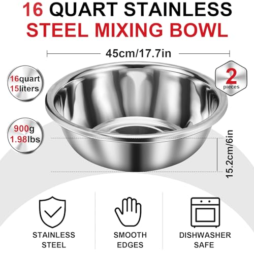 FillTouch 2 Pack Large Mixing Bowl Oversized, 16 Qt - size: 16 Qt