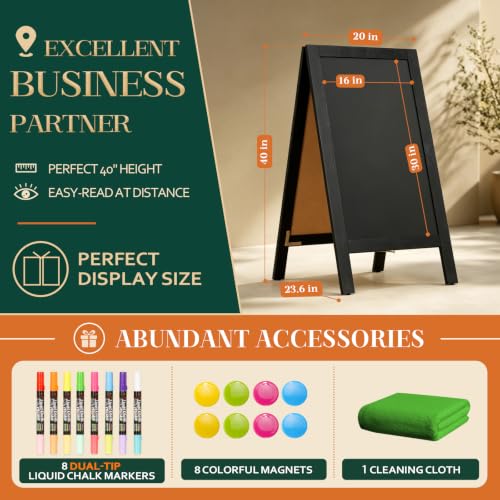 4 THOUGHT A-Frame Double-Sided Magnetic Chalkboard 40"x20", Black - color: Black