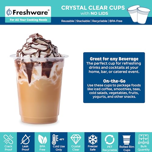 Freshware 12 oz Clear Disposable Plastic Cups, 100 Pack Clear Plastic Cups Tumblers, Heavy-duty Party Glasses, Disposable Cup for Thanksgiving, Halloween, Christmas Party - size: 12 oz. [100-PK]