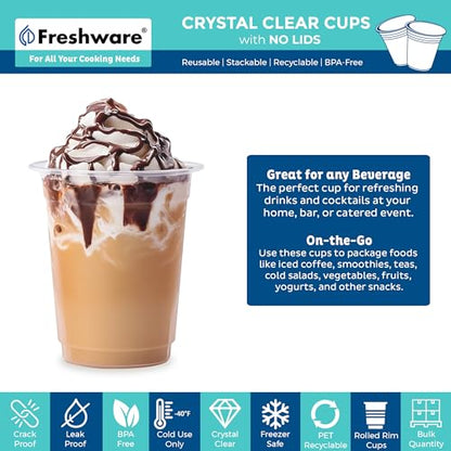 Freshware 12 oz Clear Disposable Plastic Cups, 100 Pack Clear Plastic Cups Tumblers, Heavy-duty Party Glasses, Disposable Cup for Thanksgiving, Halloween, Christmas Party - size: 12 oz. [100-PK]