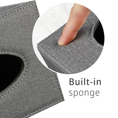 Linen Tissue Box Cover Rectangle,Aesthetic Facial Tissue Cube Box Holder - color: Grey Cloth