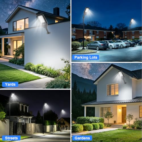 Solar Street Lights Outdoor Waterproof - Upgraed 10000mAh LED Parking Lot Lights Commercial Dusk to Dawn IP66,7000K Bright Solar Security Light with Motion Sensor & Remote for Outside Yard,Road,Street