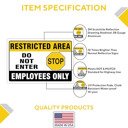 Do Not Enter Restricted Area Employees Only Signs Outdoor - Rust Free Aluminium Metal No Entry Sign, UV Protected, Waterproof, Durable Ink and Easy to Install & Read - 2 Pre-drilled Holes - color: Pack of 4, size: 18"x24"