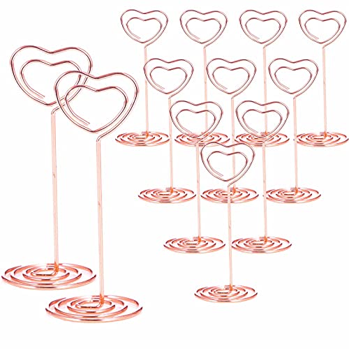 12pcs Table Number Holders Metal, 3.35 inch Place Card Stands for Wedding Centerpieces, Birthday Party - Table Card & Photo Picture Holders (Rose Gold-Heart Shaped) - color: Rose Gold-Heart Shaped