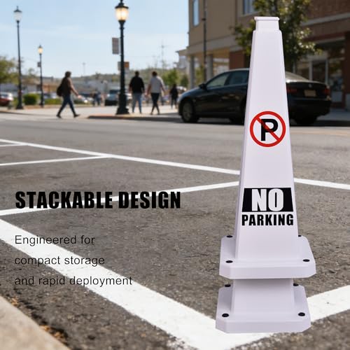 28" White Safety Cones 6-Pack with Rubber Base - color: White, size: 28"