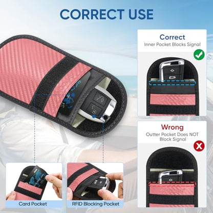 TICONN 2PK Faraday Bag for Car Key Fob, Anti-Theft NFC RFID Blocking Pouch - color: Pink, size: Medium