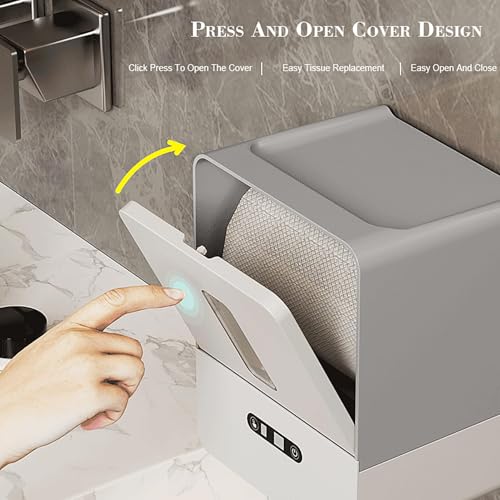 Sanpyl Night Light Smart Electric Paper Towel Dispenser, Touchless Roll Paper Dispenser with Custom Length Settings for Home Hotel - Battery Powered Plastic (Grey) - color: Grey