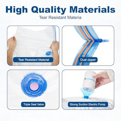 HOUSE DAY 18 Pack Vacuum Storage Bags with Electric Pump, Valve, Space Saver Vacuum Seal Bags for Clothing, Comforters, and Travel Essentials 3 Jumbo,3 Large,3 Medium,3 Small/3 Small,3 XS Roll Up Bag - size: 18 Combo-E PUMP