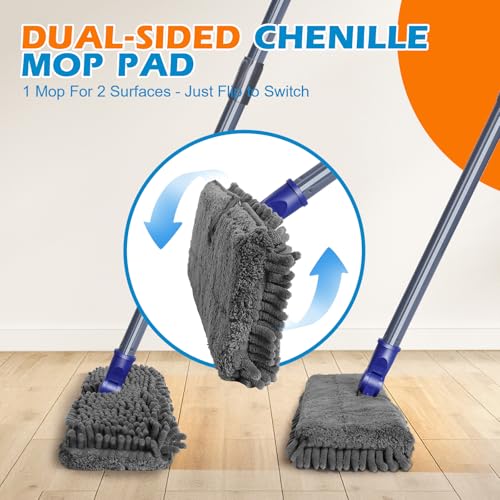 Masthome Flip Microfiber Mop, Wet Dry Dust Mop with Adjustable Handle - color: Blue Flip