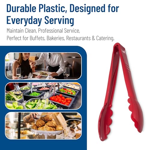 Carlisle FoodService Products Carly Tongs, Plastic Serving Tongs, for Kitchens, Restaurants, and Catering, Acetal, 8.85 Inches, Red, (Pack of 12) - color: Red, size: 9" Utility Tong, style: 12 Pack