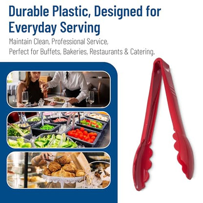 Carlisle FoodService Products Carly Tongs, Plastic Serving Tongs, for Kitchens, Restaurants, and Catering, Acetal, 8.85 Inches, Red, (Pack of 12) - color: Red, size: 9" Utility Tong, style: 12 Pack