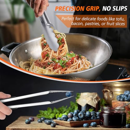 Hotec Tongs for Cooking Premium Stainless Steel Kitchen Tongs Set of 2-9" - size: 9 inch, 2pack