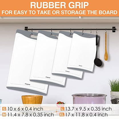 Empune BPA-Free Plastic Cutting Board for Kitchen with Juice Grooves, Extra Large Dishwasher Safe Cutting Boards Set of 4 with Handles, Thick Non-Slip Chopping Board for Meat, Fruit and Chicken, Grey - color: Gray