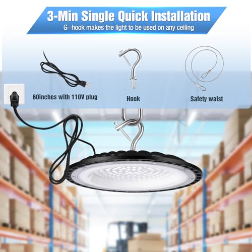 YANYCN 20 Pack 150W UFO Led High Bay Light Fixture,5000K Daylight Commercial Shop Bay Lighting,120VAC,21000LM,[650W MH/HPS Equiv.] US Plug Area Lighting for Warehouse/Barn/Gym/Factory/Workshop