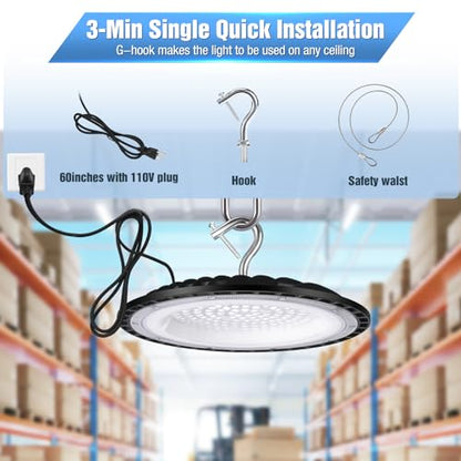 YANYCN 20 Pack 150W UFO Led High Bay Light Fixture,5000K Daylight Commercial Shop Bay Lighting,120VAC,21000LM,[650W MH/HPS Equiv.] US Plug Area Lighting for Warehouse/Barn/Gym/Factory/Workshop