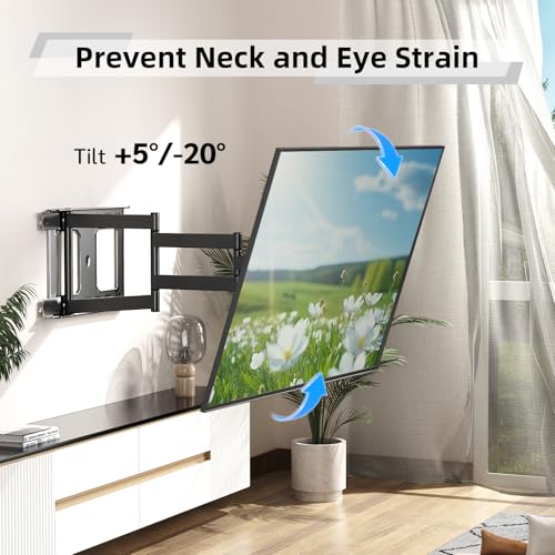 Long Arm TV Wall Mount with 180°Swivel and Tilt +5/-20° Level Adjustment, TV Bracket Screen with Rotates 90° for TVs 37-75 Inches,Hold up 132LBS,Max VESA 600x400mm - size: Fit 32-75 inch