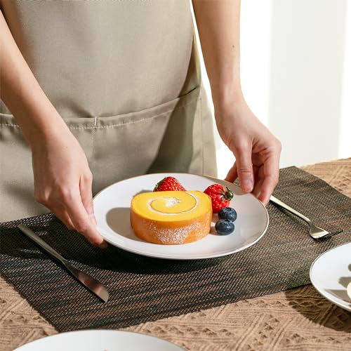 BTaT- White Dessert Plates with Gold Rim, Set of 6, 8" Round, Porcelain, Elegant Style, Dinner Plates - color: White with Gold rim, size: 8 inch, Set of 6