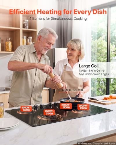 VEVOR Induction Cooktop 30inch 4 Burners Built-in Electric Stove 220V 7200W, Low-Power Continuous Heating, Induction Burner for Kitchen, with 11 Power Levels, Knob Control, and Child Lock - size: 30In -knob Control