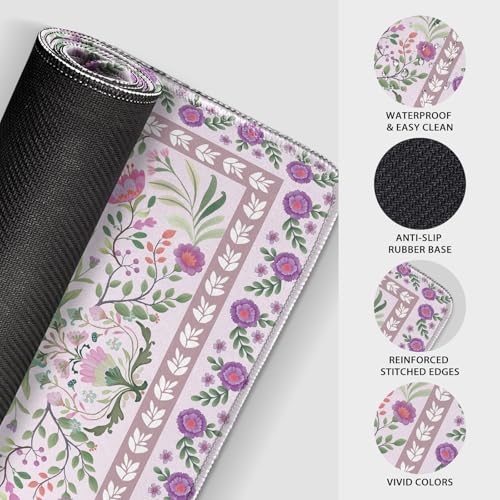 Purple Floral Desk Mat Large Mouse Pad 31.5"x15.7" Anti-Slip - color: Purple Floral