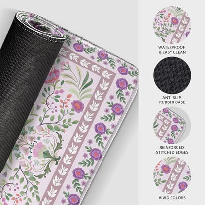 Purple Floral Desk Mat Large Mouse Pad 31.5"x15.7" Anti-Slip - color: Purple Floral
