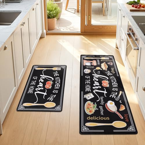 Yamaziot Anti Fatigue Kitchen Rug Set of 2, Non-Slip Cushioned Floor Mats - color: Black, size: 20"x32"+20"x59"