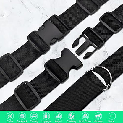 CooBigo 1 Inch Buckles Straps Set 6 Yards Black Nylon Webbing Strap 6 Pcs Quick Side Release Plastic Buckle Dual Adjustable 12pcs Tri-glide Slide Clip 12 Pcs Metal D Rings - color: 1"sets