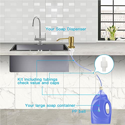 OHiHi Dish Soap Dispenser for Kitchen Sink, Countertop Sink Soap Dispenser Water Pump with 47” No-Spill Extension Tube Kit Design for Kitchen Bathroom, Easy to Press, No More Refills （Golden） - color: Golden